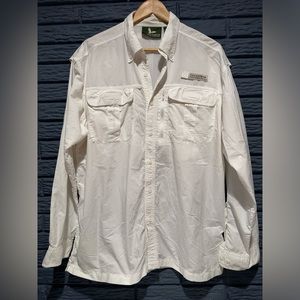 Field & Stream Nylon White Long Sleeves Vented Back Mens Large
